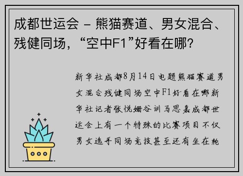成都世运会 - 熊猫赛道、男女混合、残健同场，“空中F1”好看在哪？